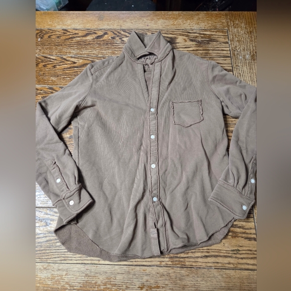 Frank & Eileen Eileen Sweatshirt Button Up Triple Fleece in toasted brown/tan XS - Picture 2 of 5